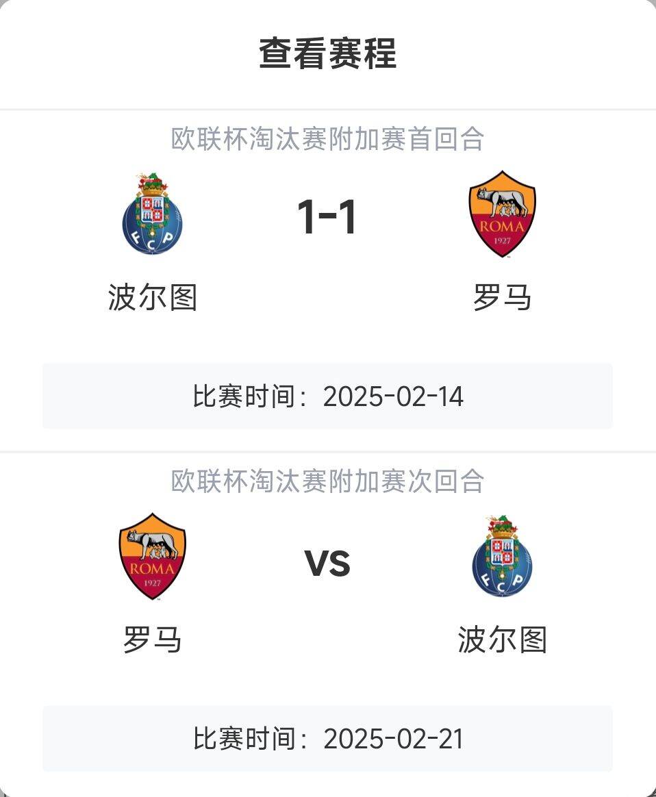  羅馬頂?shù)米?？意甲歐戰(zhàn)8隊(duì)3隊(duì)直通4隊(duì)出局，羅馬首回合1-1波爾圖