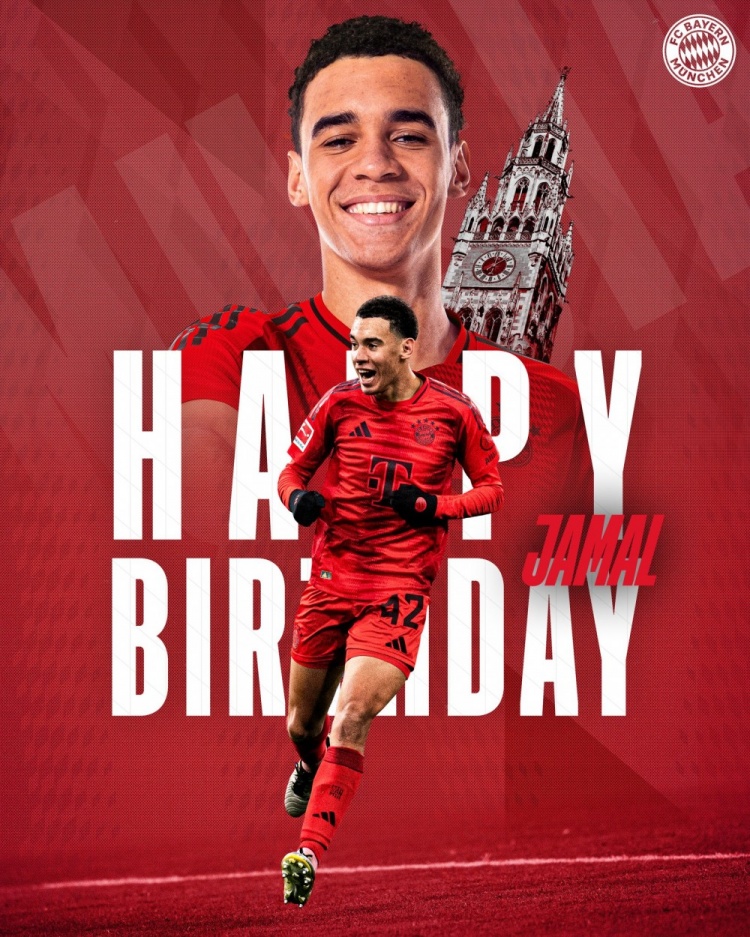  拜仁官方祝穆西亞拉22歲生日快樂，加盟至今出戰(zhàn)196次獲59球38助