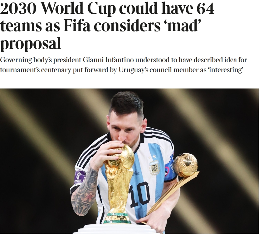  泰晤士：某官員稱2030世界杯擴軍64隊想法完全瘋狂，望盡快否決