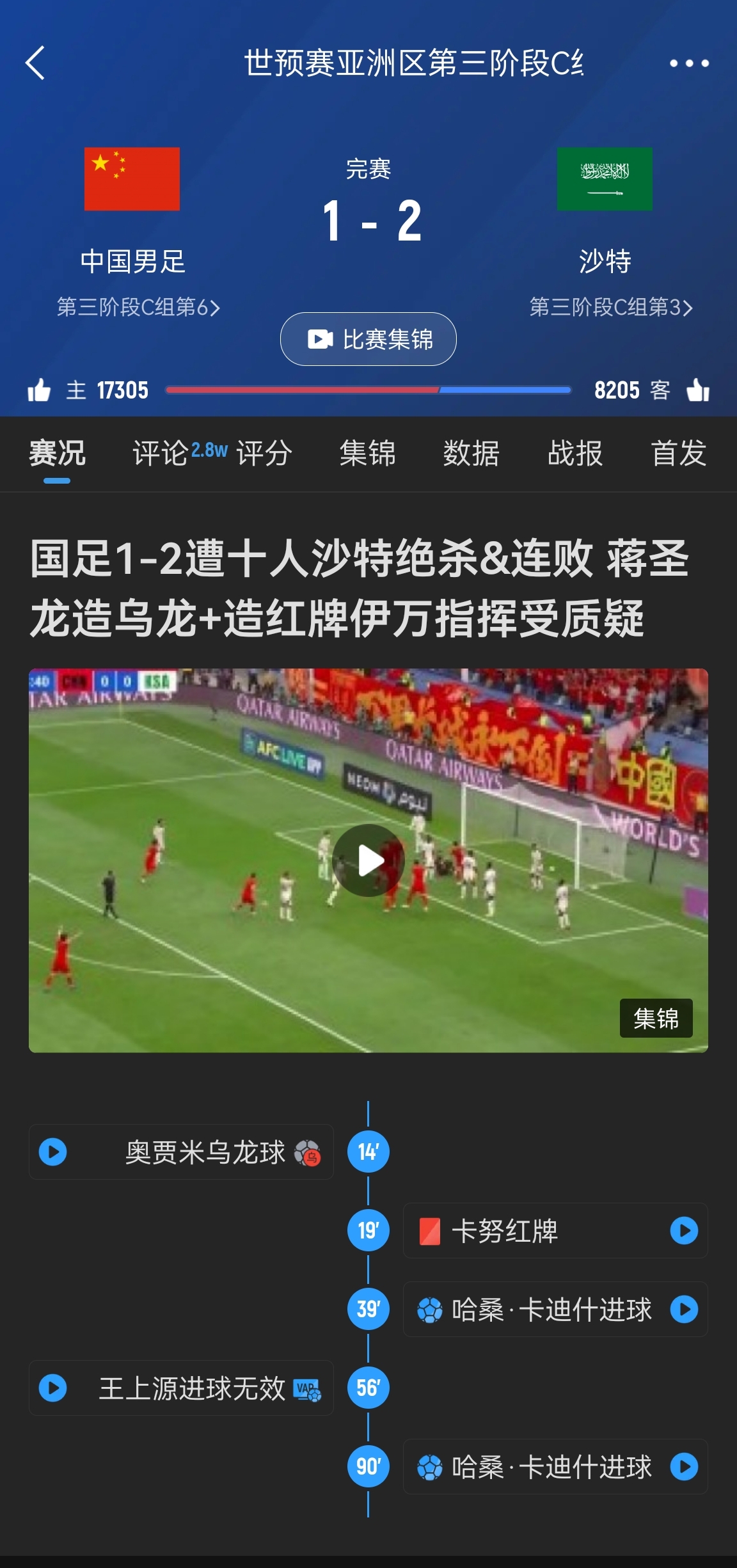  今天什么劇本？首戰(zhàn)沙特也是半場(chǎng)紅牌+蔣光太傷退，最后國(guó)足被翻
